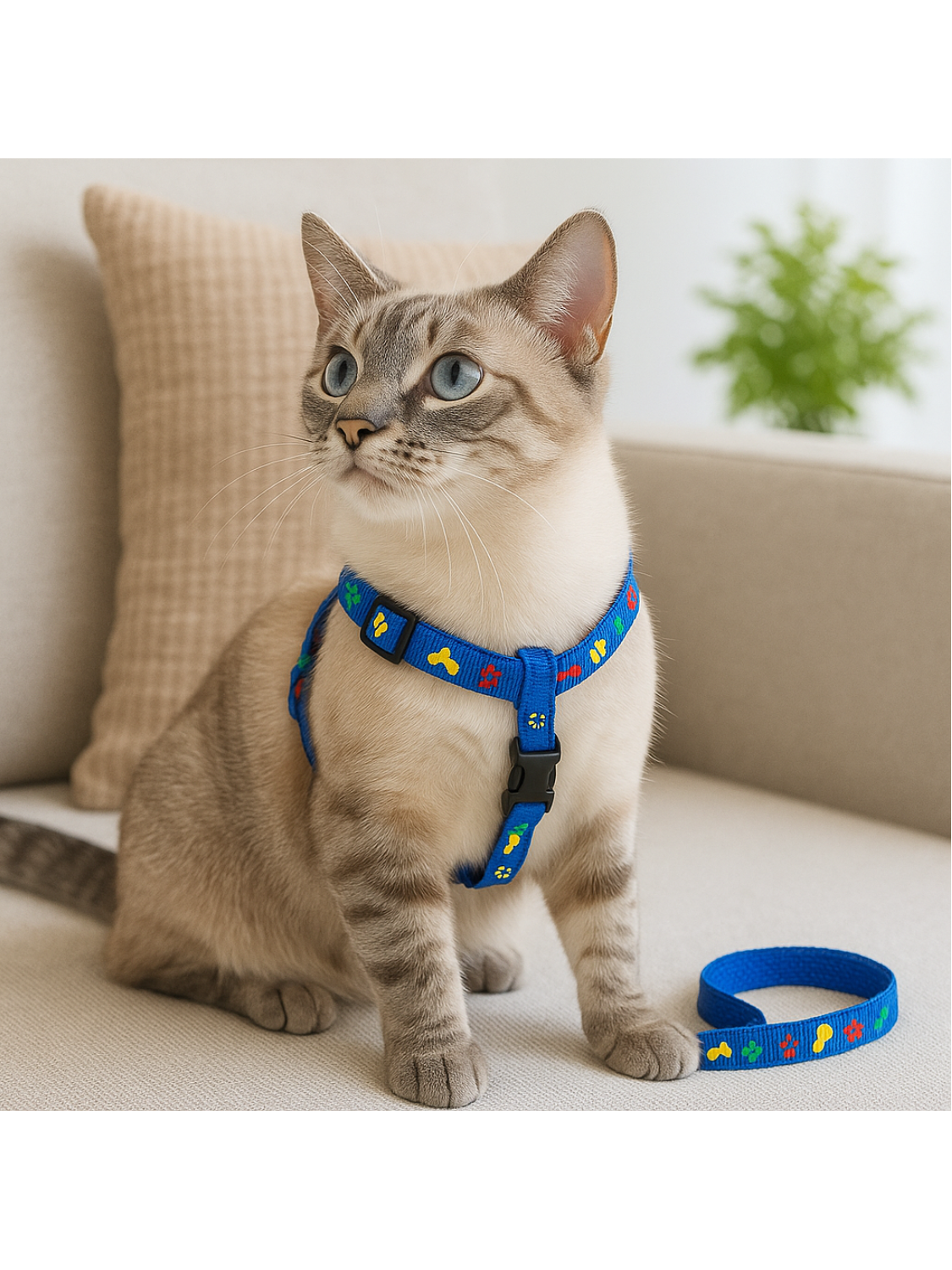 Pet Harness & Leash Set – Adjustable for Cats & Small Dogs | Colorful Print | Lightweight & Secure