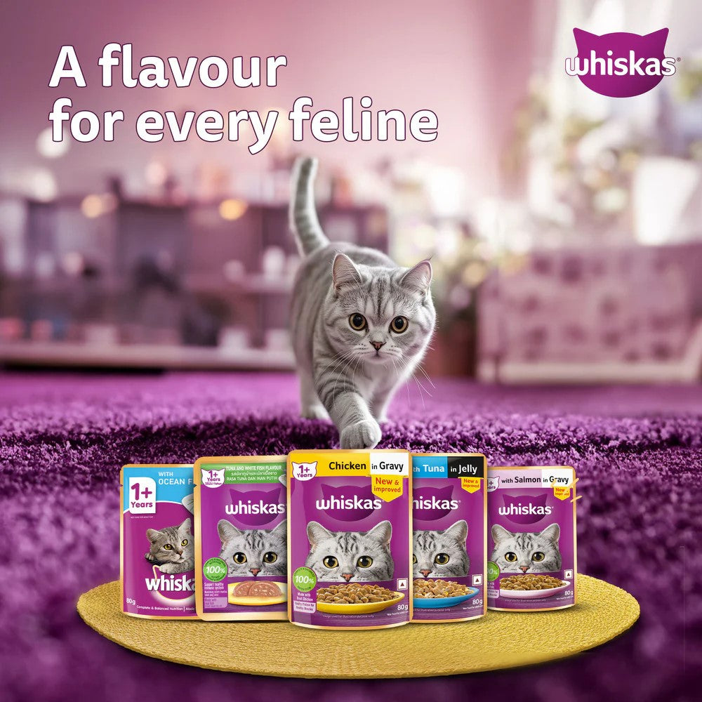 Whiskas Adult Cat Food – Salmon in Gravy | 80g Pouch | Wet Food for Cats | Complete & Balanced Nutrition