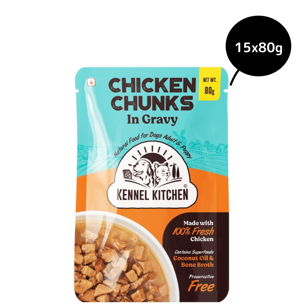 Kennel Kitchen Chicken Chunks in Gravy – 130g | Wet Dog Food for Puppies & Adults | 100% Fresh Chicken, Coconut Oil & Bone Broth (Copy)