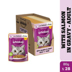 Whiskas Adult Cat Food – Salmon in Gravy | 80g Pouch | Wet Food for Cats | Complete & Balanced Nutrition