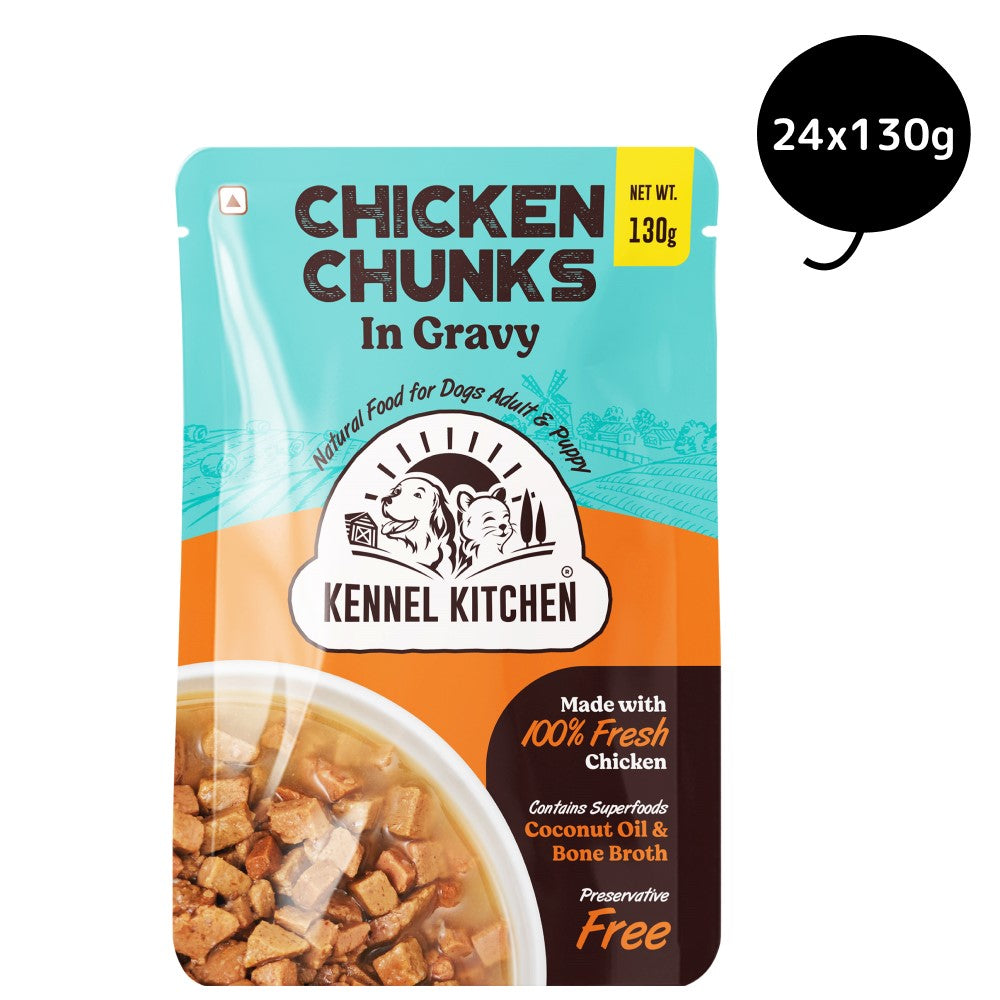Kennel Kitchen Chicken Chunks in Gravy – 130g | Wet Dog Food for Puppies & Adults | 100% Fresh Chicken, Coconut Oil & Bone Broth (Copy)