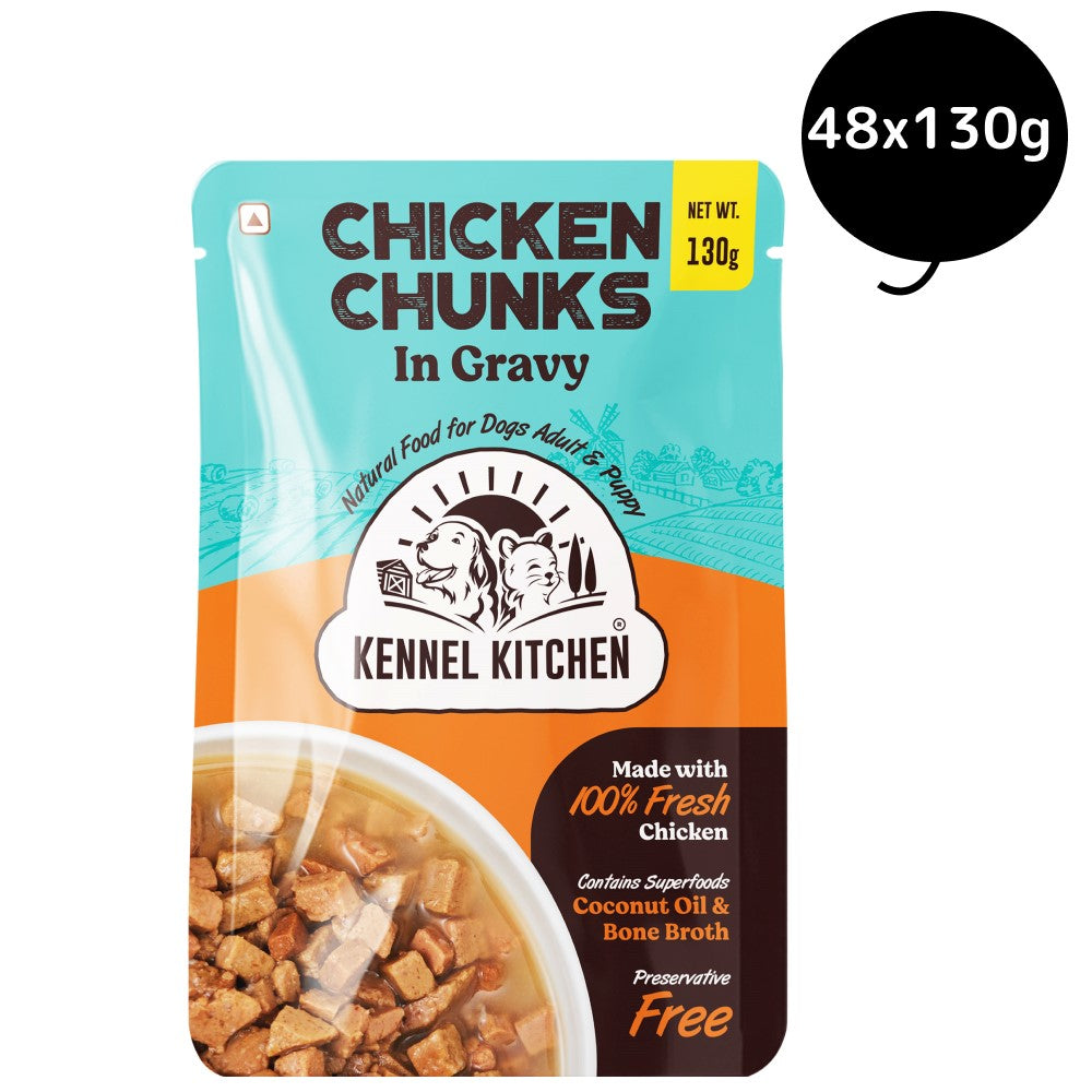 Kennel Kitchen Chicken Chunks in Gravy – 130g | Wet Dog Food for Puppies & Adults | 100% Fresh Chicken, Coconut Oil & Bone Broth (Copy)