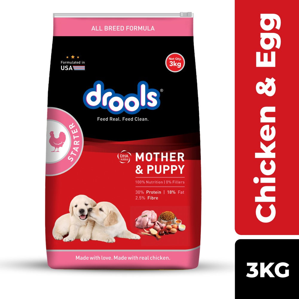 Drools Mother & Puppy Starter Dog Food – Chicken & Egg, DHA Added | 3kg | High Protein, Easy Digestion, For All Breeds