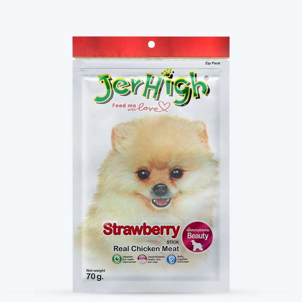 JerHigh Dog Treats – Strawberry Flavor Stick | Real Chicken Meat | 70g - 420g Packs - Nannan