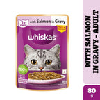 Whiskas Adult Cat Food – Salmon in Gravy | 80g Pouch | Wet Food for Cats | Complete & Balanced Nutrition