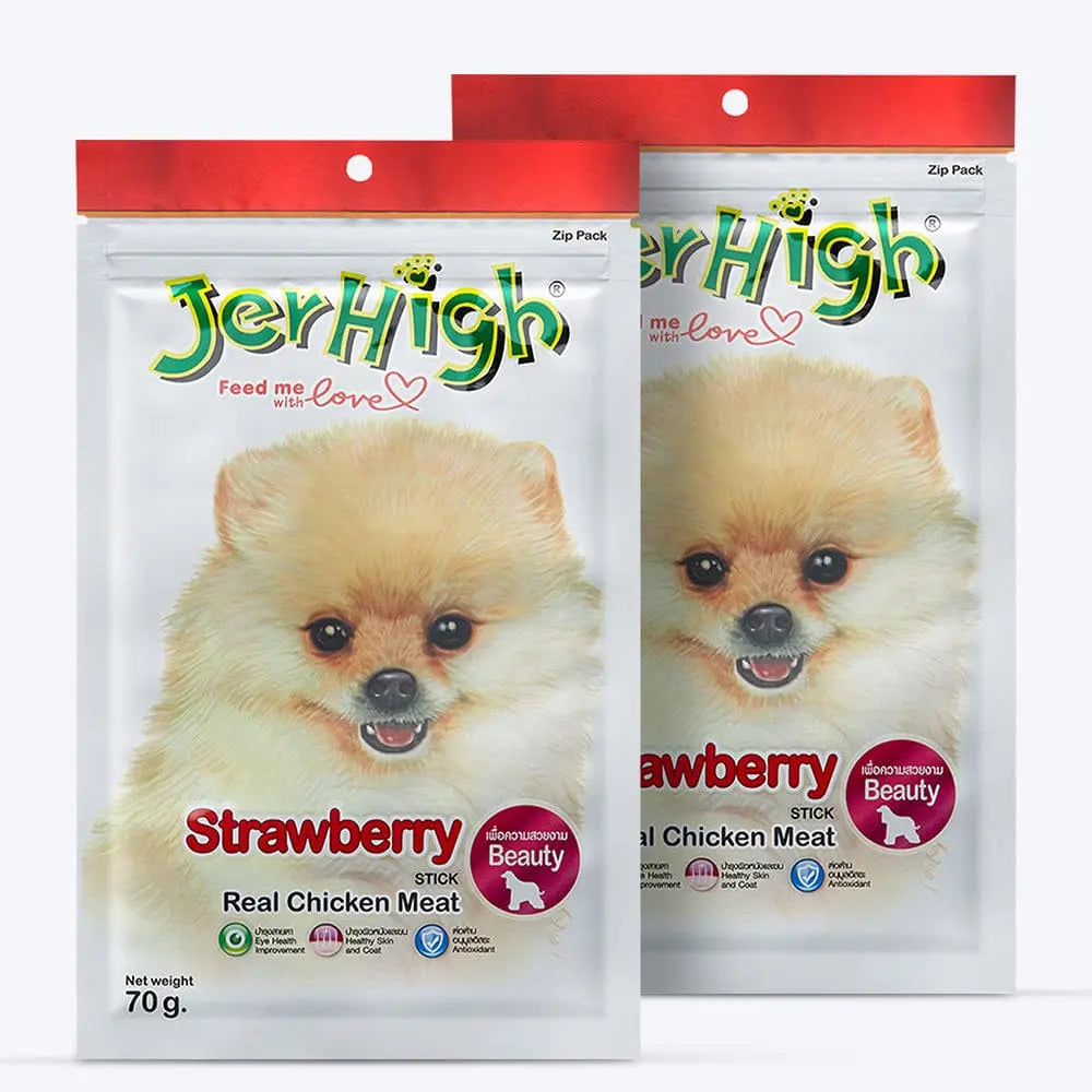 JerHigh Dog Treats – Strawberry Flavor Stick | Real Chicken Meat | 70g - 420g Packs - Nannan