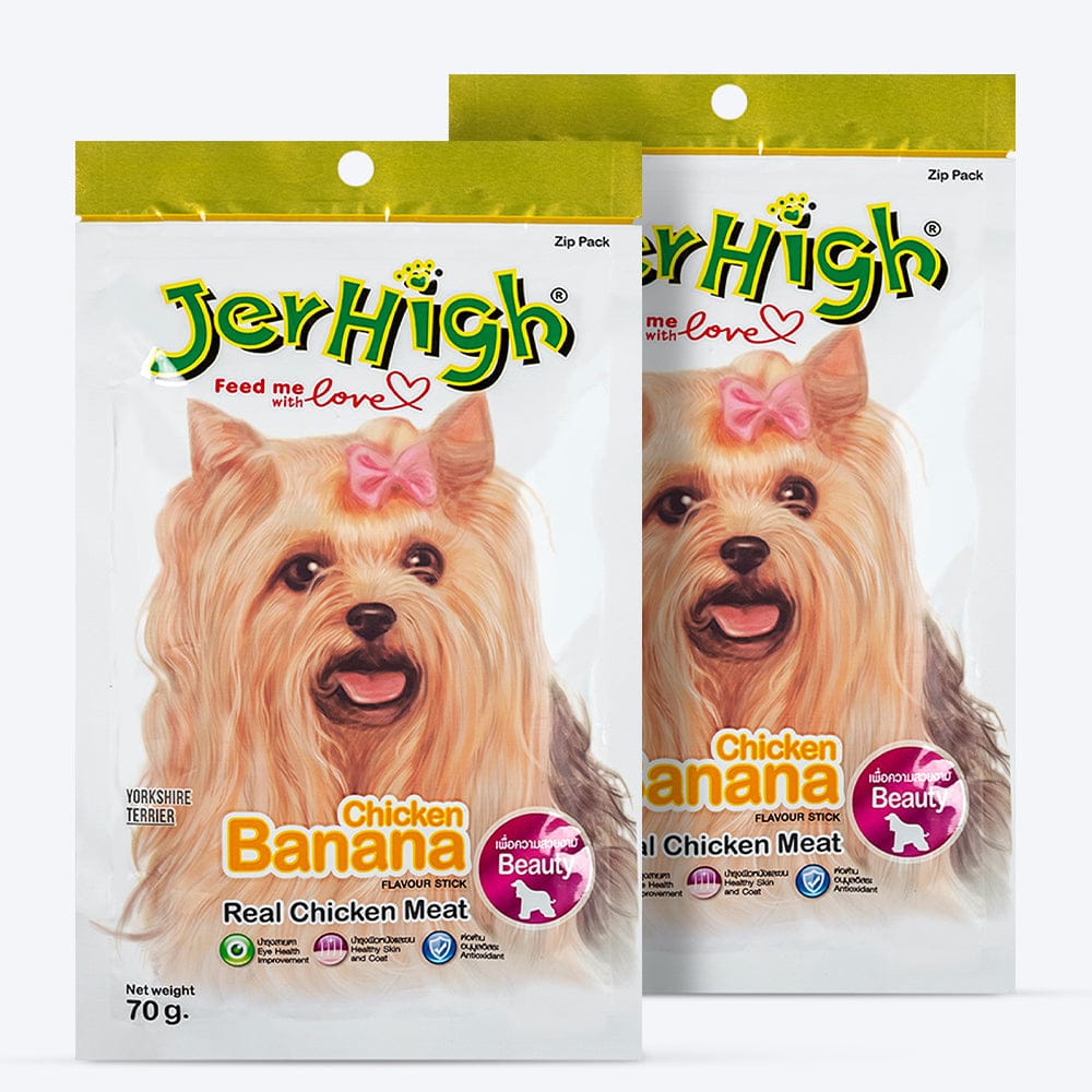 JerHigh Dog Treats – Banana Flavor Stick | Real Chicken Meat | 70g Packs