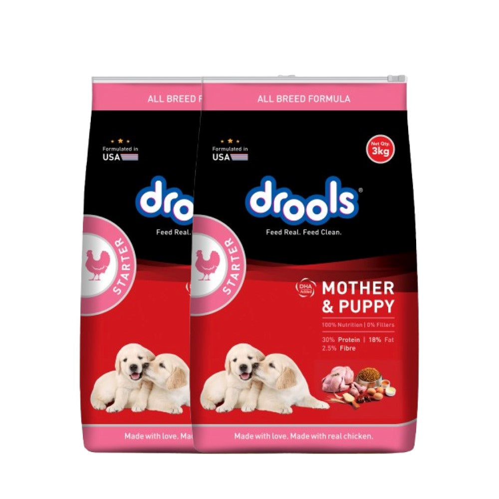 Drools Mother & Puppy Starter Dog Food – Chicken & Egg, DHA Added | 3kg | High Protein, Easy Digestion, For All Breeds