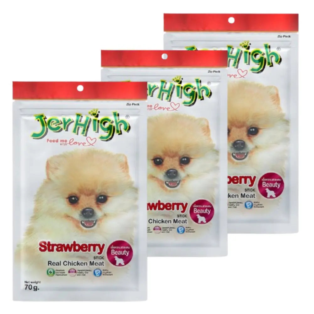 JerHigh Dog Treats – Strawberry Flavor Stick | Real Chicken Meat | 70g - 420g Packs - Nannan