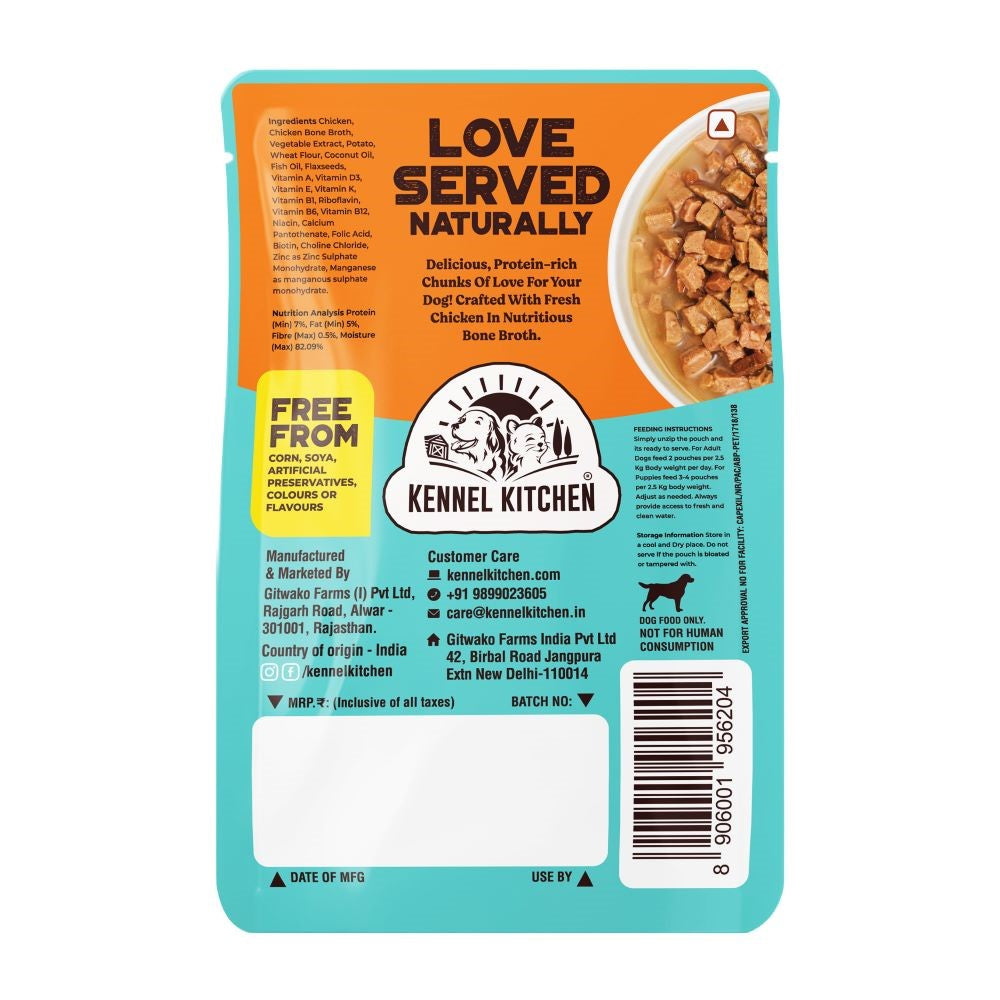 Kennel Kitchen Chicken Chunks in Gravy – 80g | Wet Dog Food for Puppies & Adults | 100% Fresh Chicken, Coconut Oil & Bone Broth