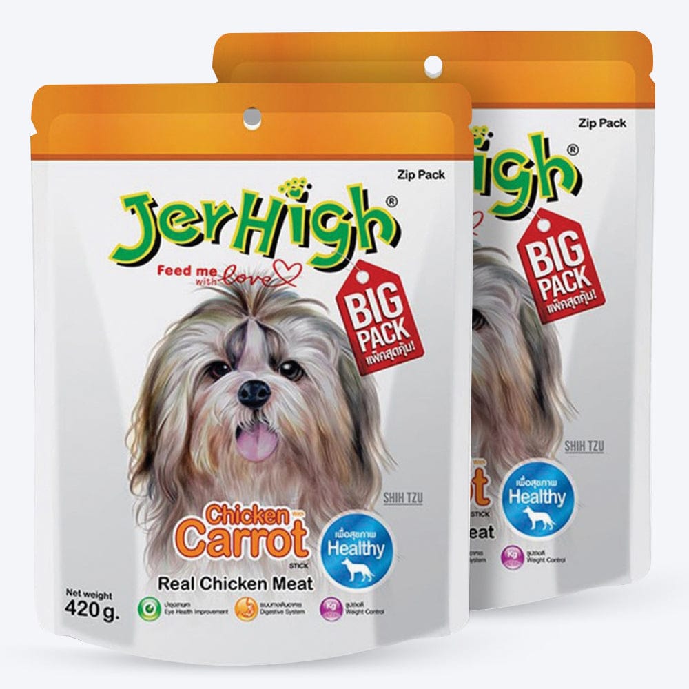 JerHigh Dog Treats – Carrot Flavor Stick | Real Chicken Meat | 70g - 420g Packs