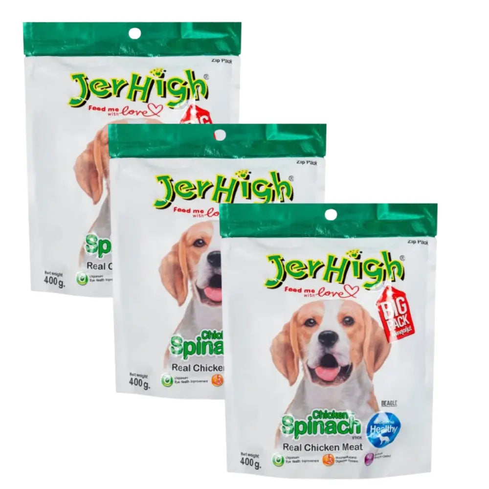JerHigh Dog Treats – Spinach Flavor Stick | Real Chicken Meat | 70g - 400g Packs Nannan