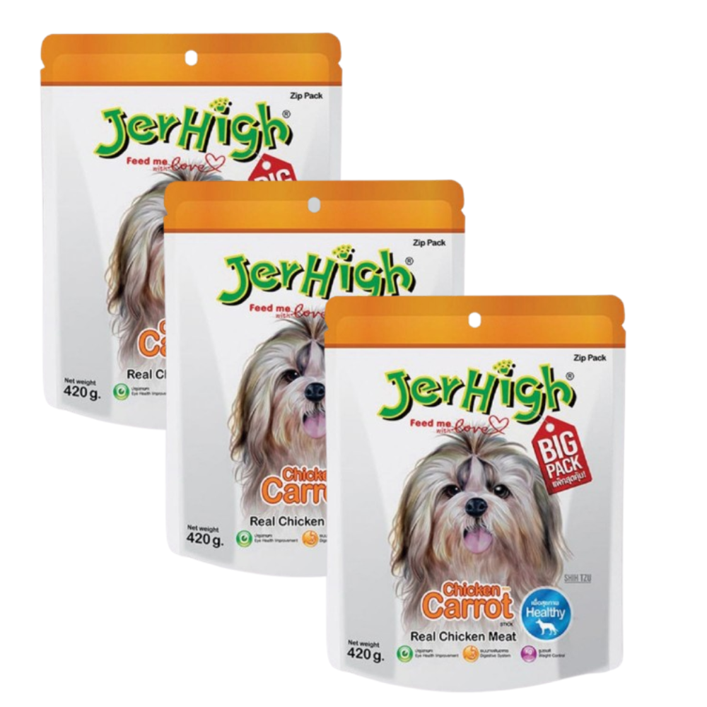 JerHigh Dog Treats – Carrot Flavor Stick | Real Chicken Meat | 70g - 420g Packs