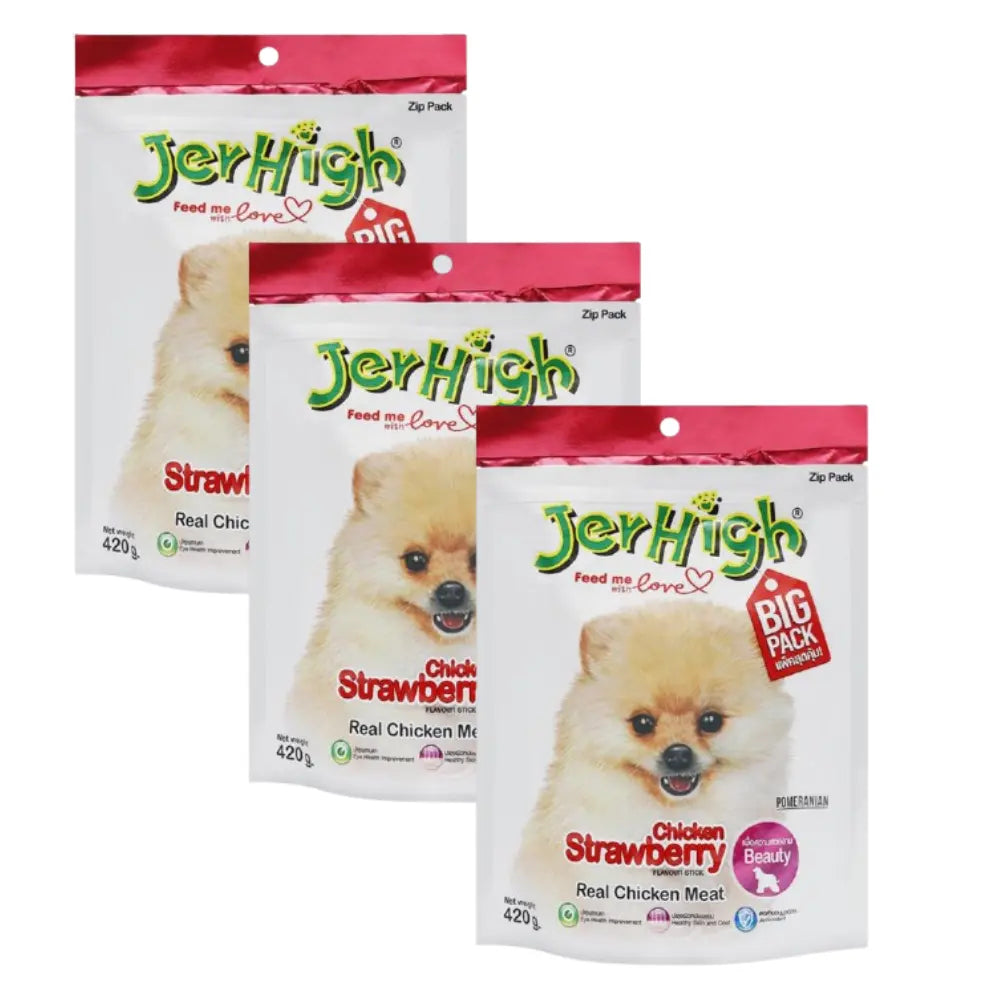 JerHigh Dog Treats – Strawberry Flavor Stick | Real Chicken Meat | 70g - 420g Packs - Nannan