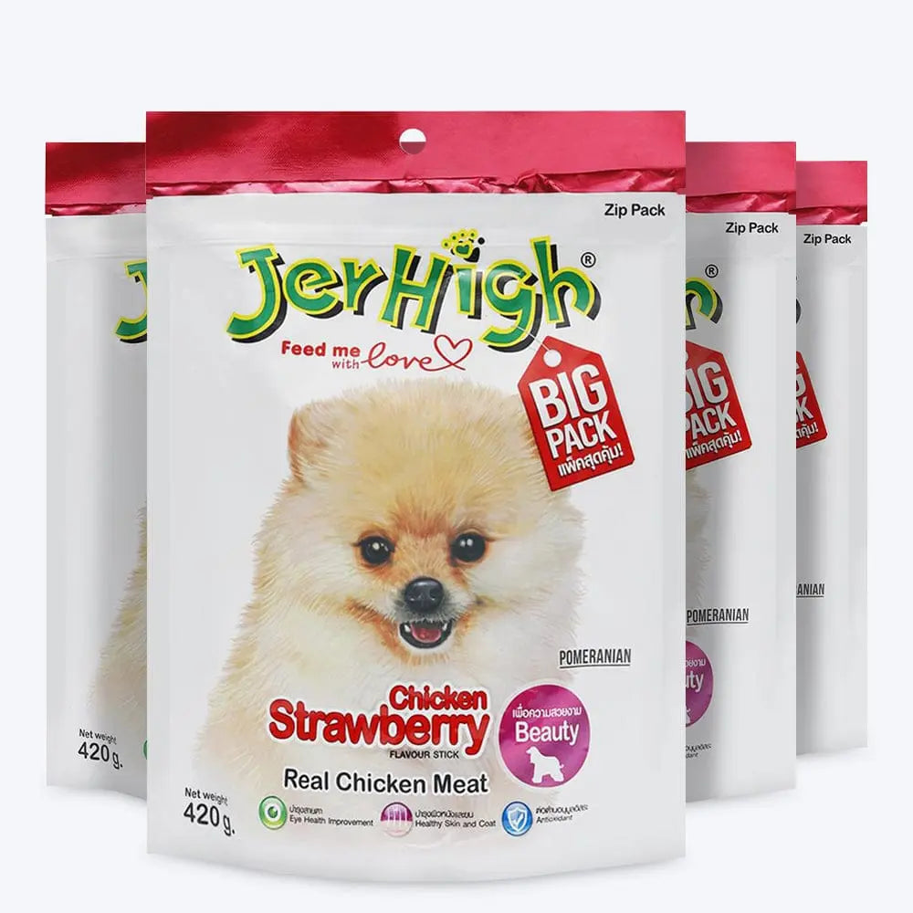 JerHigh Dog Treats – Strawberry Flavor Stick | Real Chicken Meat | 70g - 420g Packs - Nannan