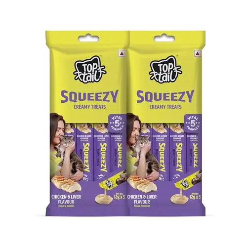 Top Tail Squeezy Creamy Treats for Cats – Chicken & Liver Flavour (60g) Nannan