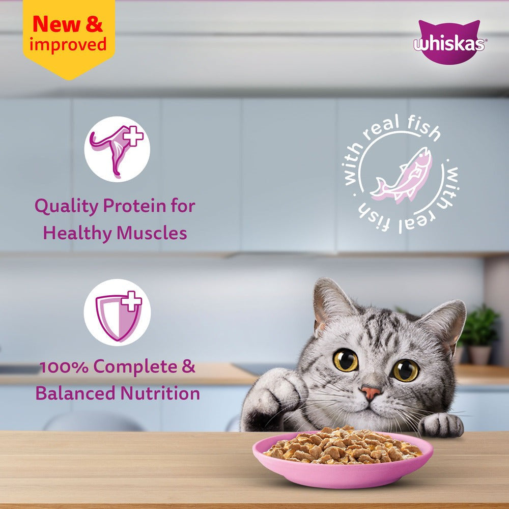 Whiskas Adult Cat Food – Salmon in Gravy | 80g Pouch | Wet Food for Cats | Complete & Balanced Nutrition