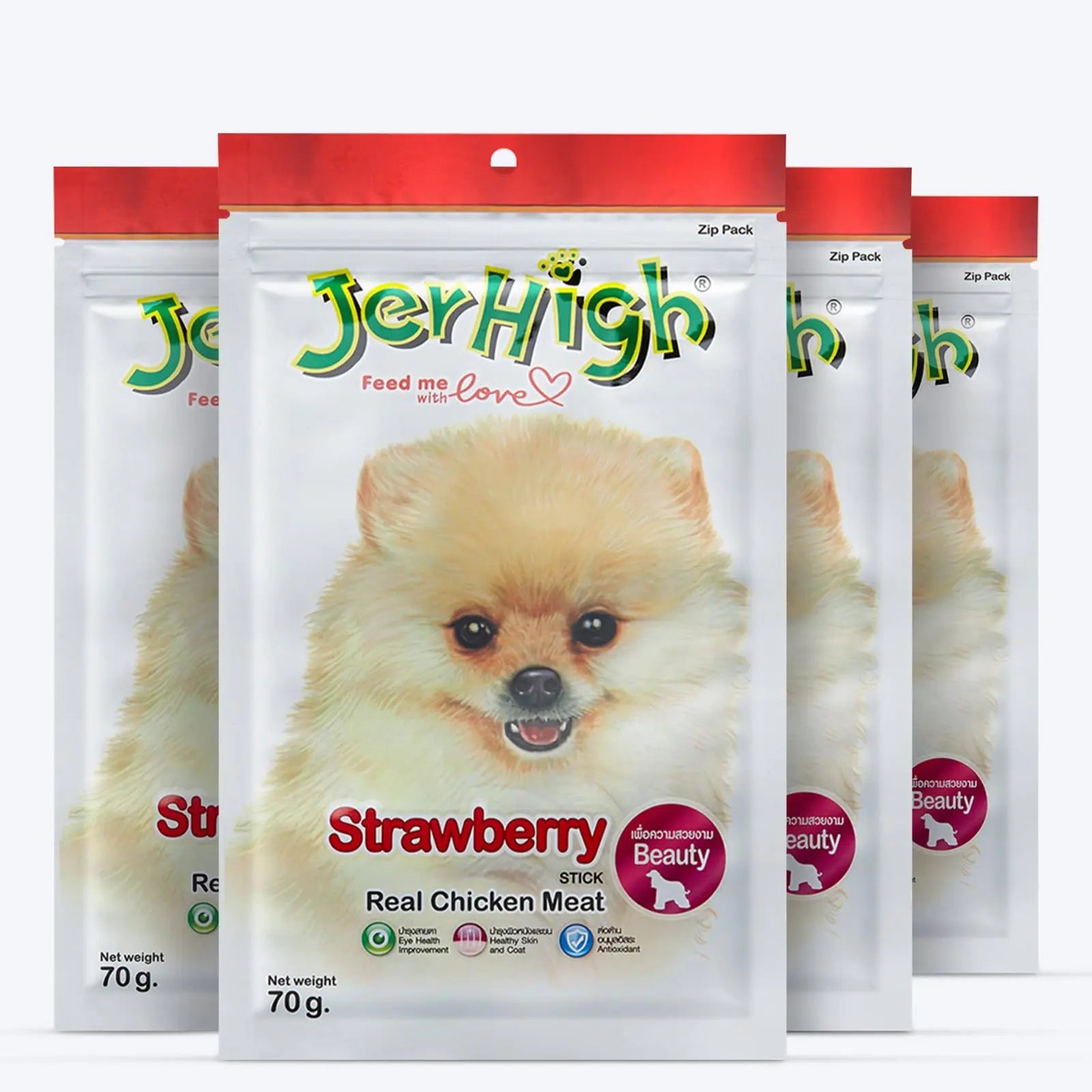 JerHigh Dog Treats – Strawberry Flavor Stick | Real Chicken Meat | 70g - 420g Packs - Nannan