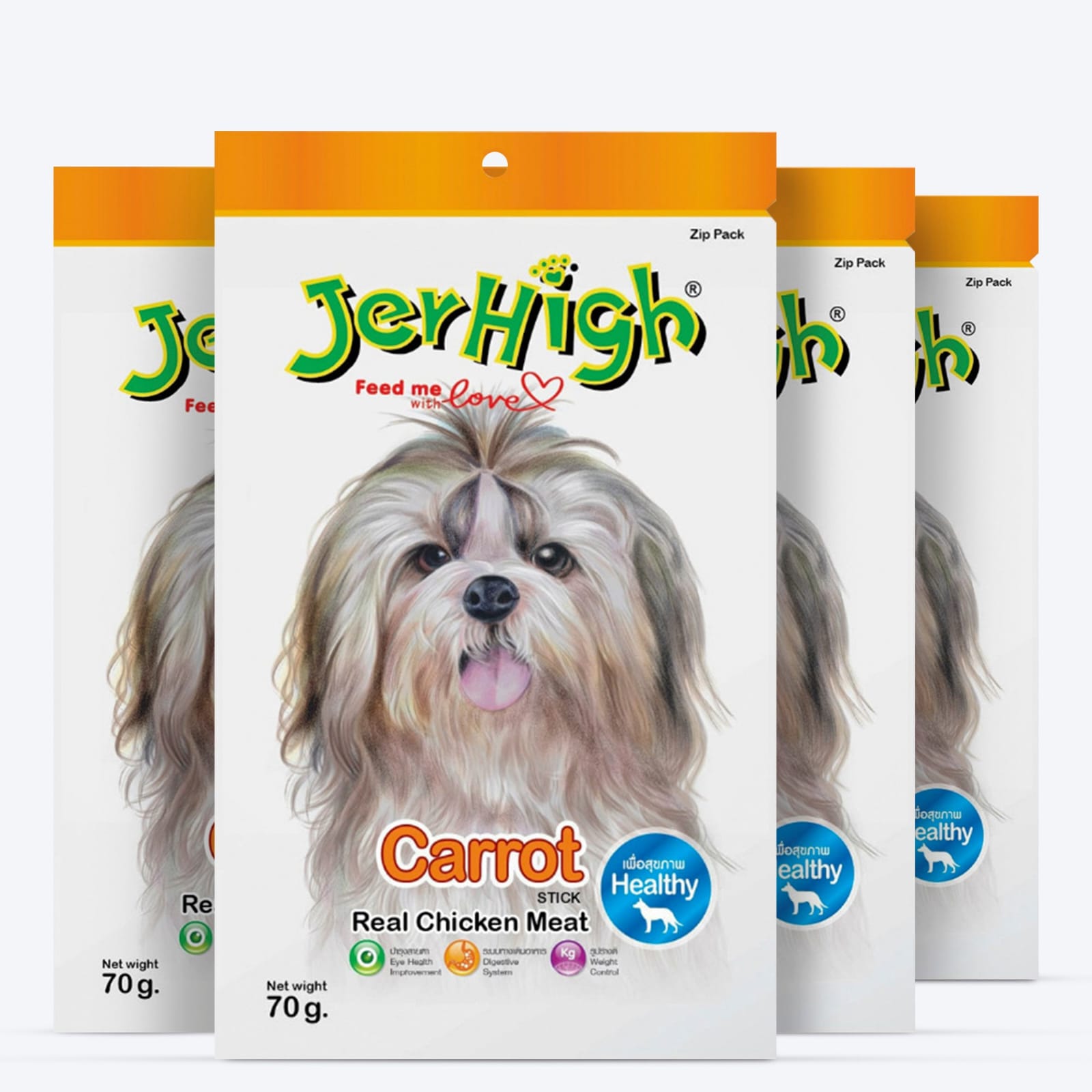 JerHigh Dog Treats – Carrot Flavor Stick | Real Chicken Meat | 70g - 420g Packs