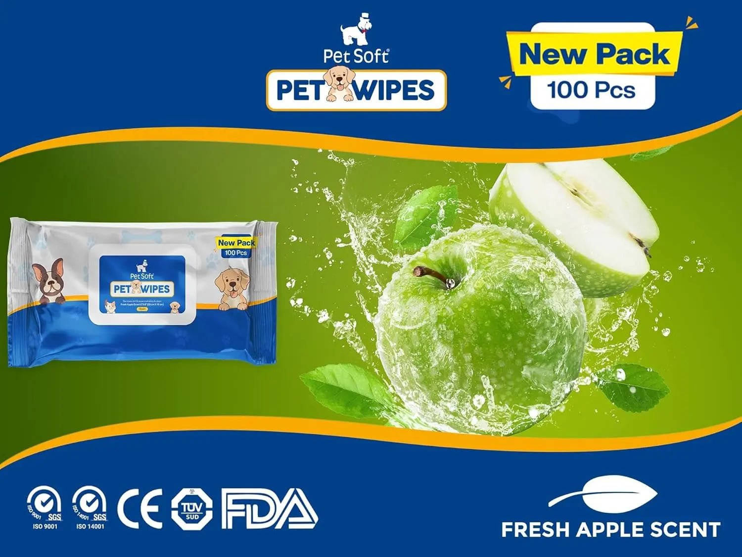 Pet Soft Wipes – Fresh Apple Flavour (100 Wipes) Nannan