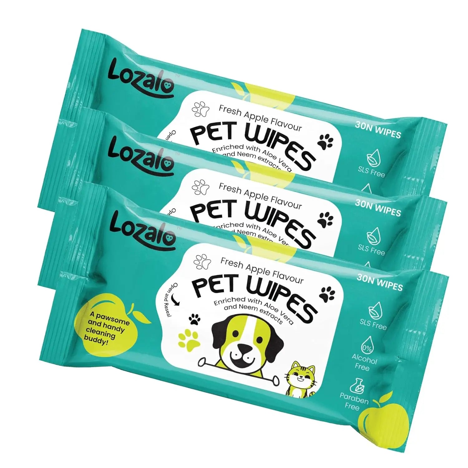Lozalo Pet Wipes – Fresh Apple Flavour (30 Wipes) Nannan