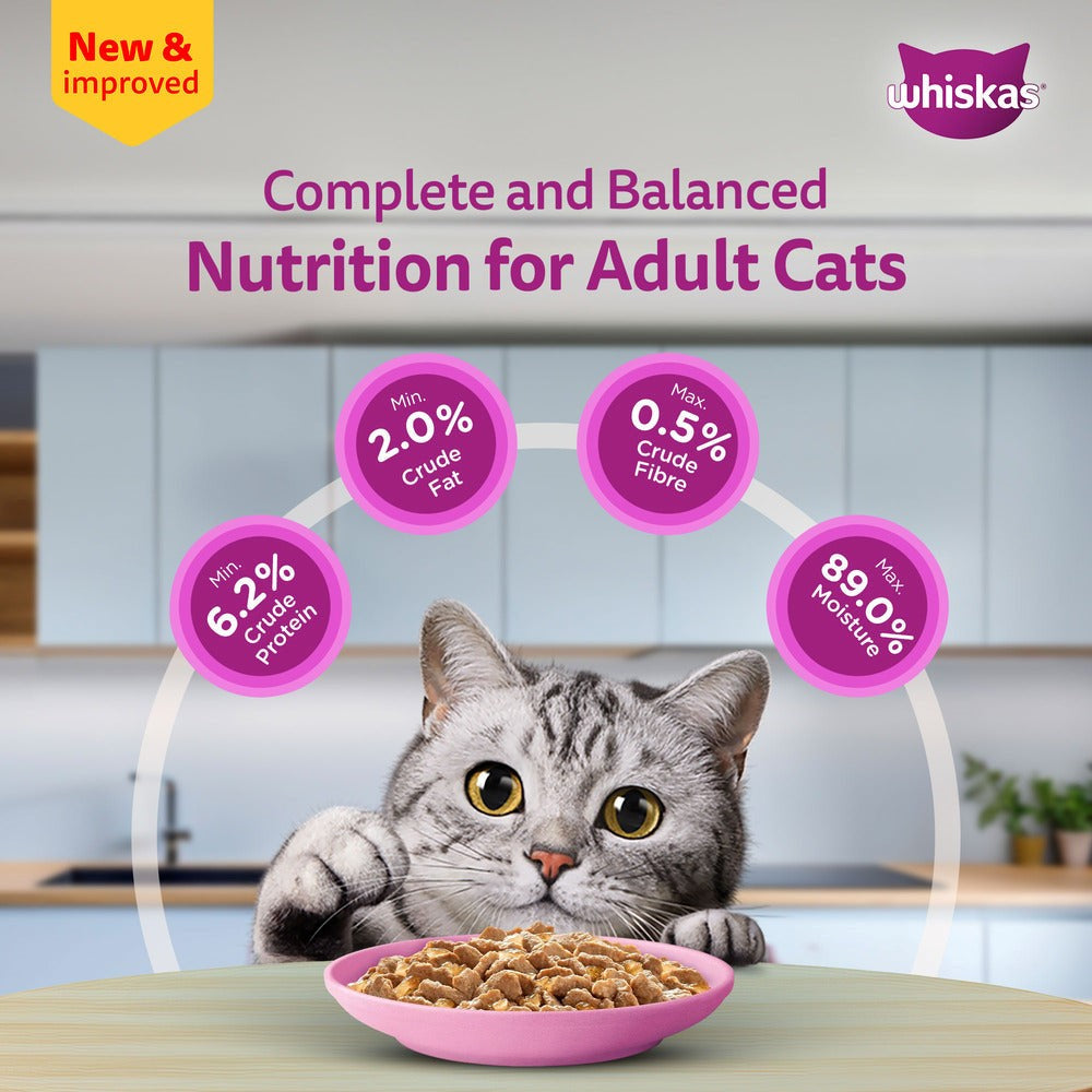 Whiskas Adult Cat Food – Salmon in Gravy | 80g Pouch | Wet Food for Cats | Complete & Balanced Nutrition