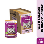 Whiskas Adult Cat Food – Salmon in Gravy | 80g Pouch | Wet Food for Cats | Complete & Balanced Nutrition