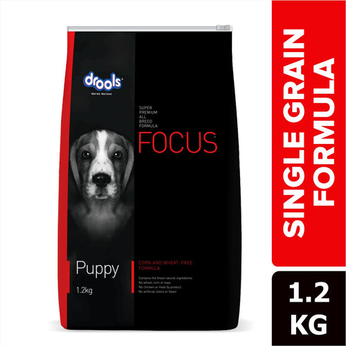 Drools Focus Puppy Super Premium Dog Food – Rich in Chicken | For All Breeds | High Protein & DHA Formula | 1.2kg / 4kg /  12kg Pack