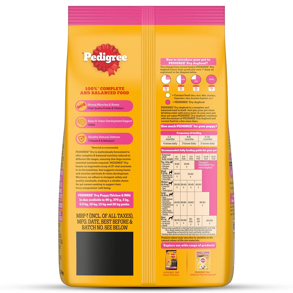 Pedigree Puppy Dog Food – Chicken & Milk | 1kg Pack | Complete & Balanced Nutrition