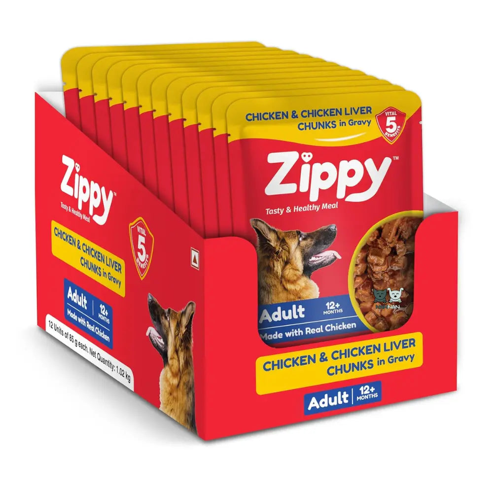Zippy Chicken & Liver Chunks in Gravy for Adult Dogs (85g) Nannan