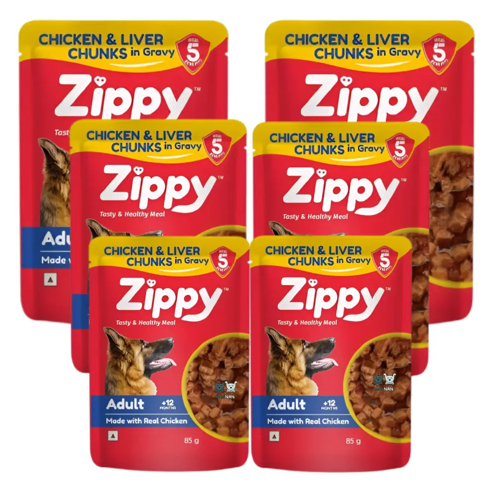 Zippy Chicken & Liver Chunks in Gravy for Adult Dogs (85g) Nannan