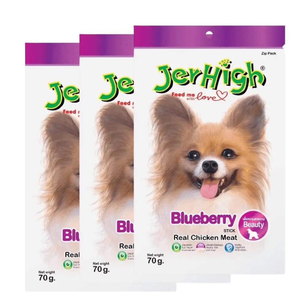 JerHigh Dog Treats – Blueberry Flavor Stick | Real Chicken Meat | 70g Packs - Nannan
