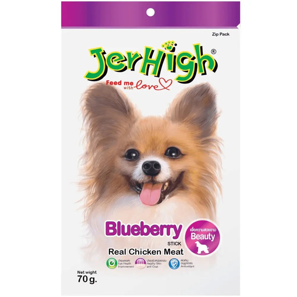 JerHigh Dog Treats – Blueberry Flavor Stick | Real Chicken Meat | 70g Packs - Nannan
