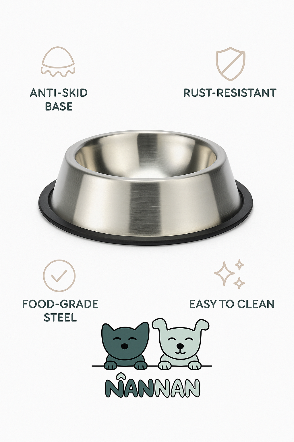 Stainless Steel Pet Bowl – Anti-Skid, Food-Grade & Easy to Clean | For Dogs & Cats