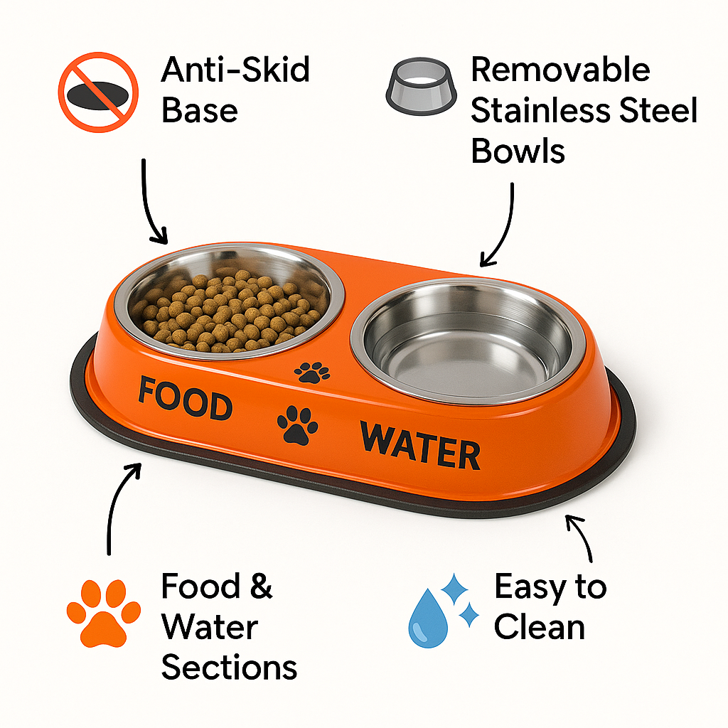 Nannan Double Dinner Bowl for Large Dogs - Large Size 1600ml x 2