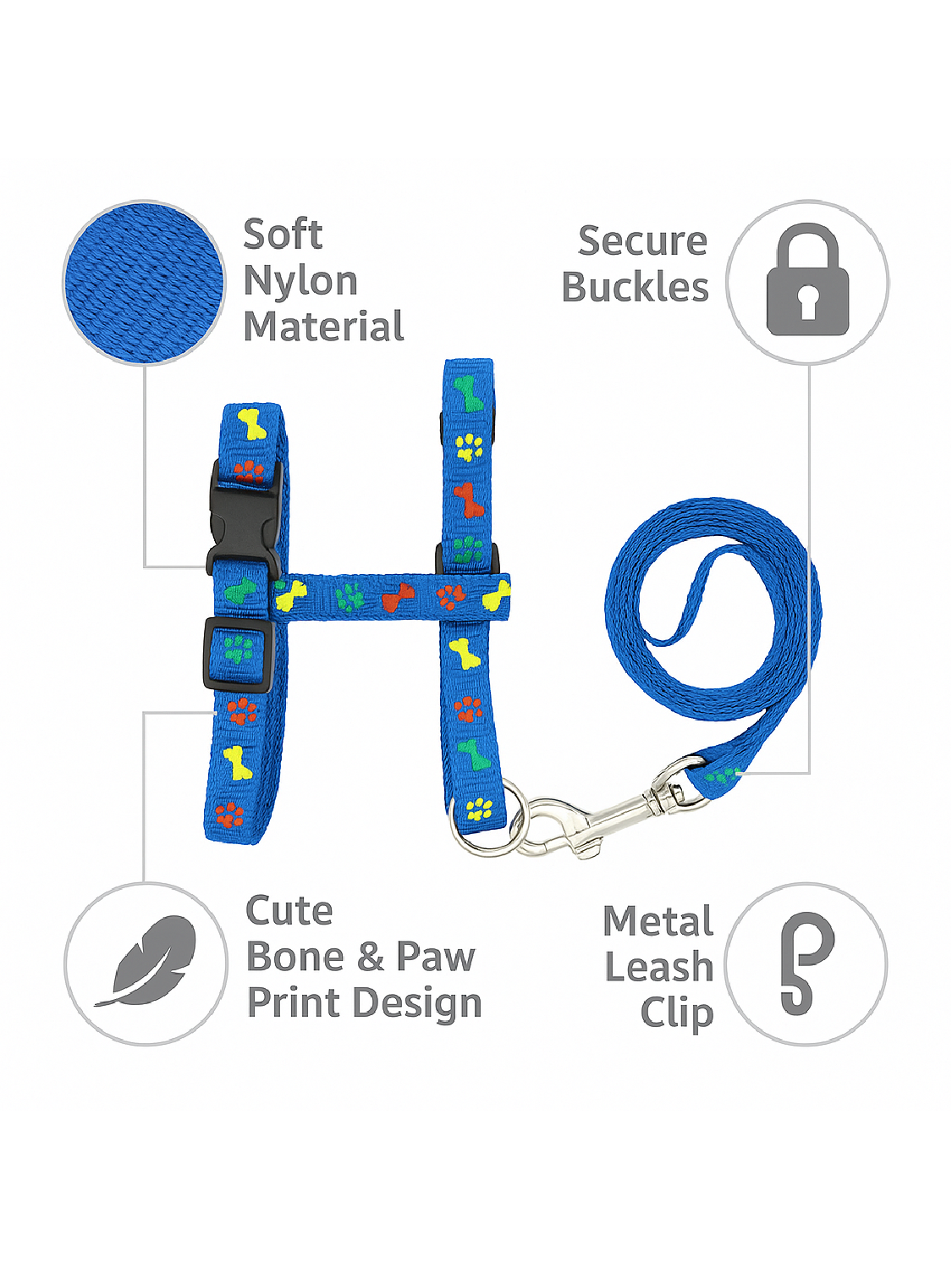 Pet Harness & Leash Set – Adjustable for Cats & Small Dogs | Colorful Print | Lightweight & Secure