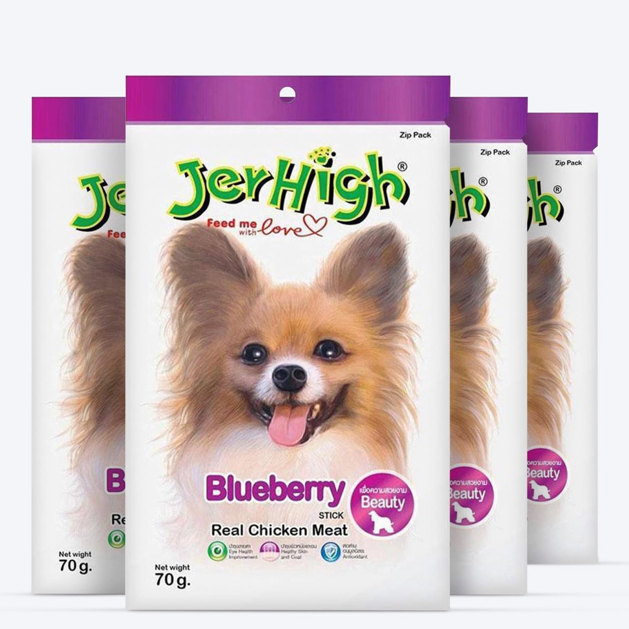 JerHigh Dog Treats – Blueberry Flavor Stick | Real Chicken Meat | 70g Packs
