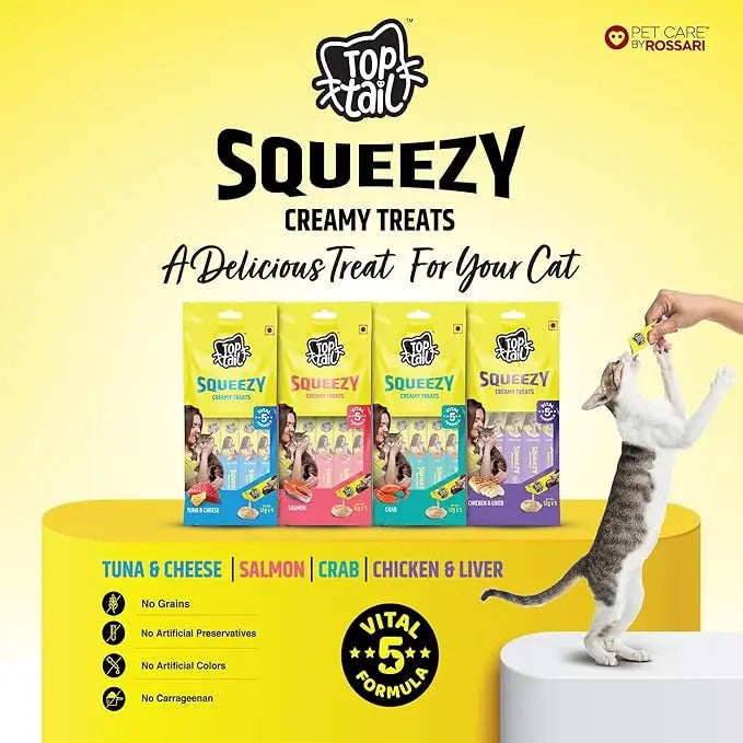 Top Tail Squeezy Creamy Treats for Cats – Tuna & Cheese Flavour (60g) Nannan