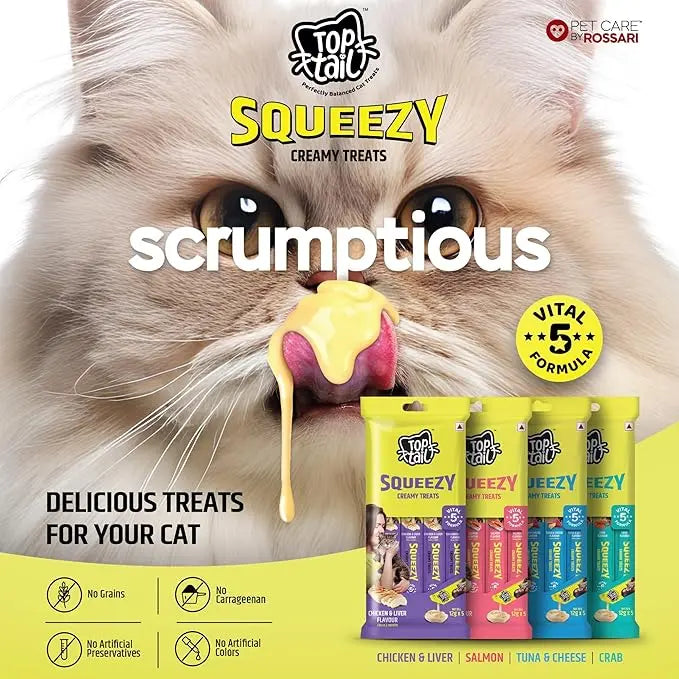 Top Tail Squeezy Creamy Treats for Cats – Tuna & Cheese Flavour (60g) Nannan