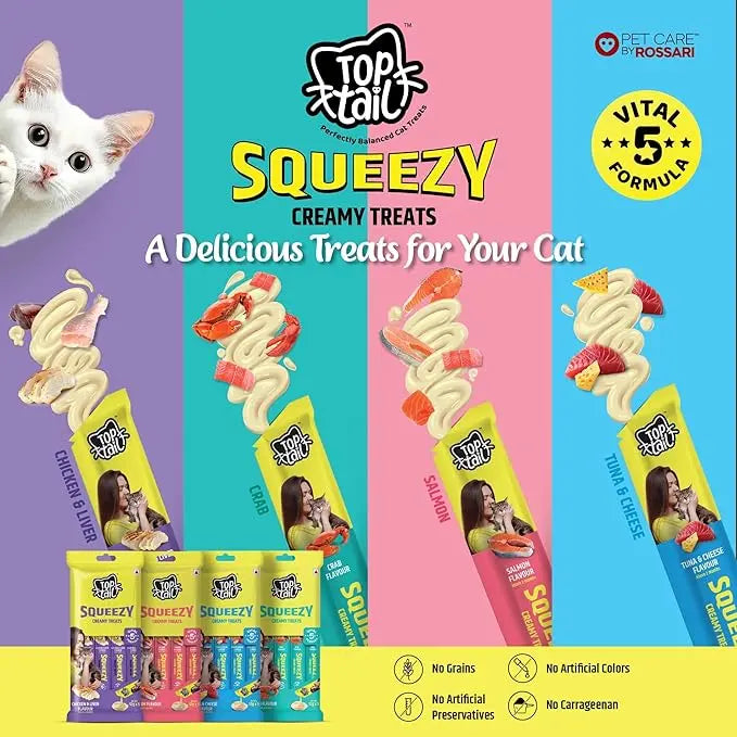 Top Tail Squeezy Creamy Treats for Cats – Tuna & Cheese Flavour (60g) Nannan