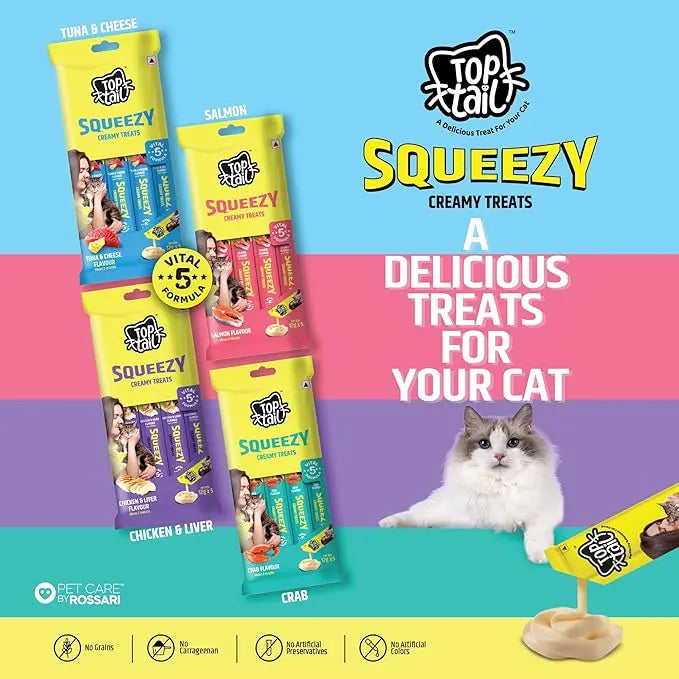 Top Tail Squeezy Creamy Treats for Cats – Tuna & Cheese Flavour (60g) Nannan