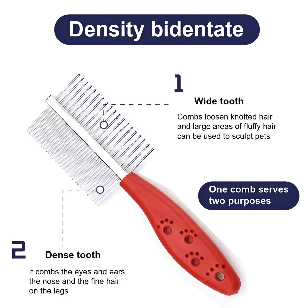 Dual-Sided Pet Grooming Comb for Dogs & Cats | Stainless Steel Teeth
