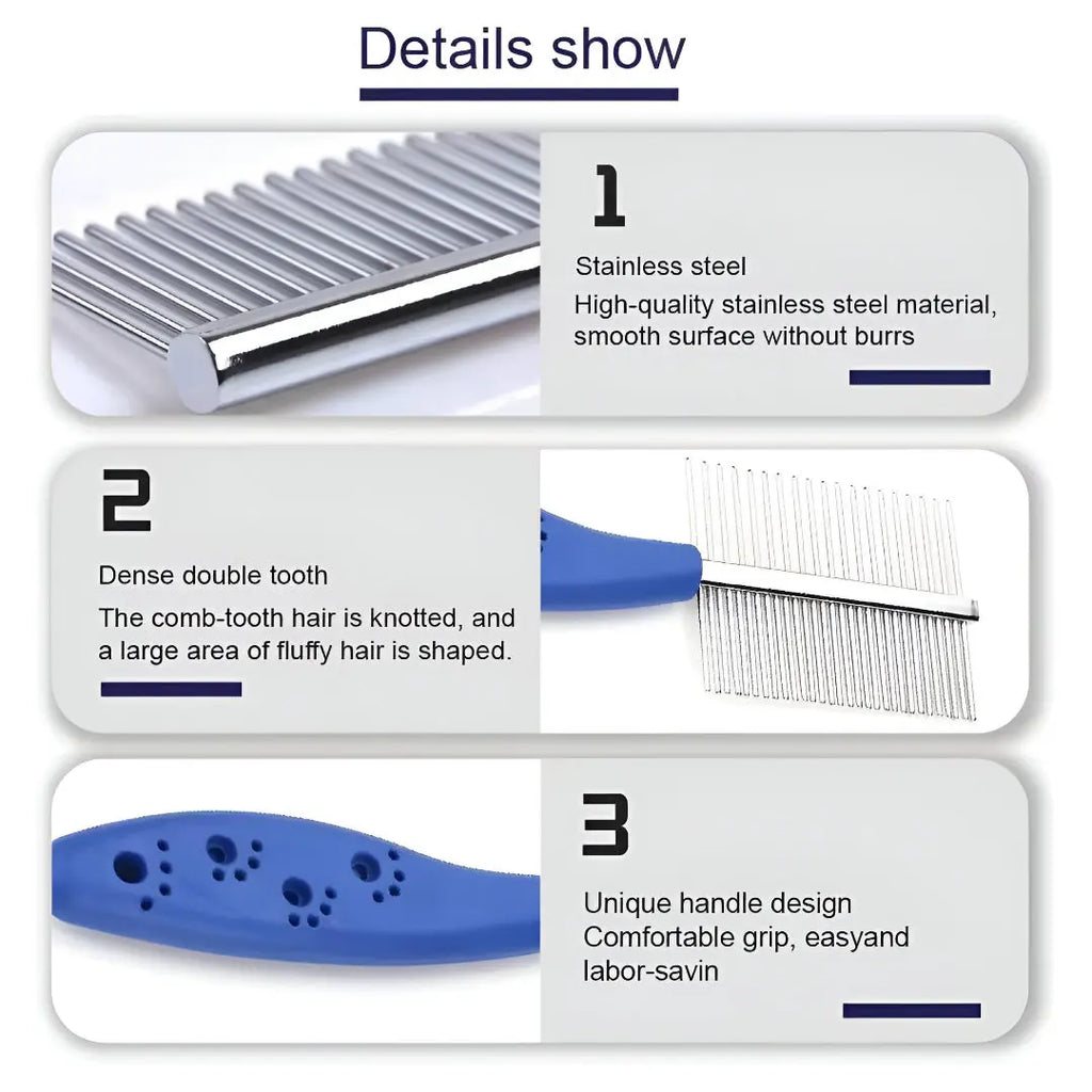 Dual-Sided Pet Grooming Comb for Dogs & Cats | Stainless Steel Teeth Nannan