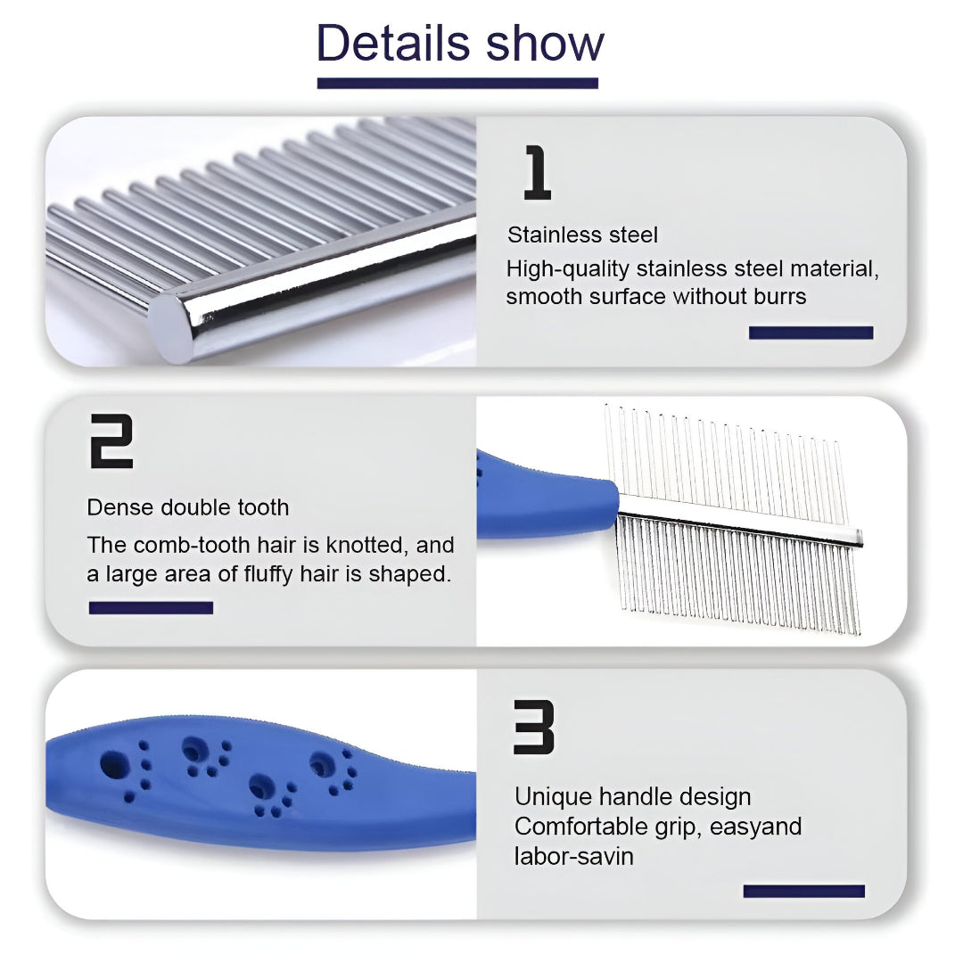 Dual-Sided Pet Grooming Comb for Dogs & Cats | Stainless Steel Teeth